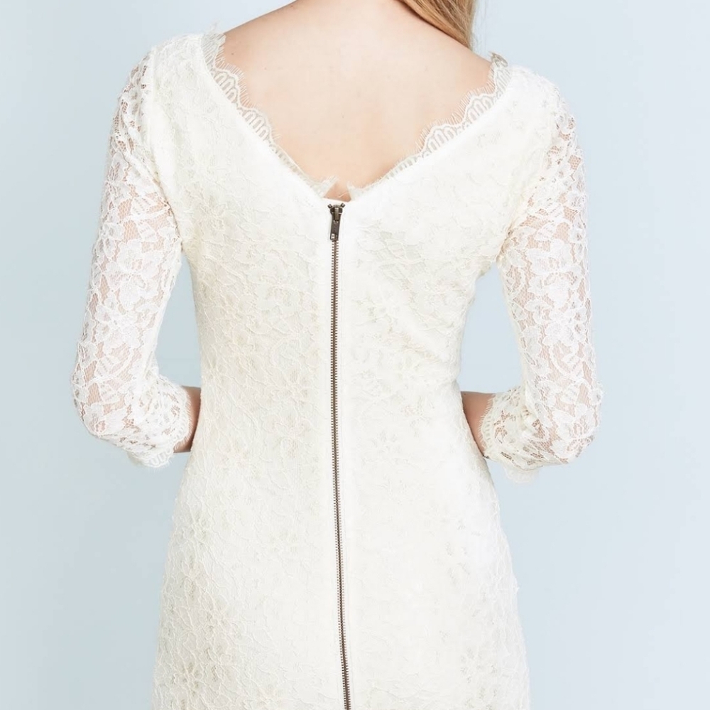 Diane Von Furstenberg Zarita Dress Size 4 Cream Floral Lace Bodycon Mini